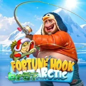 Interface de jogo do slot Fortune Hook Antarctic com tema de pesca no gelo